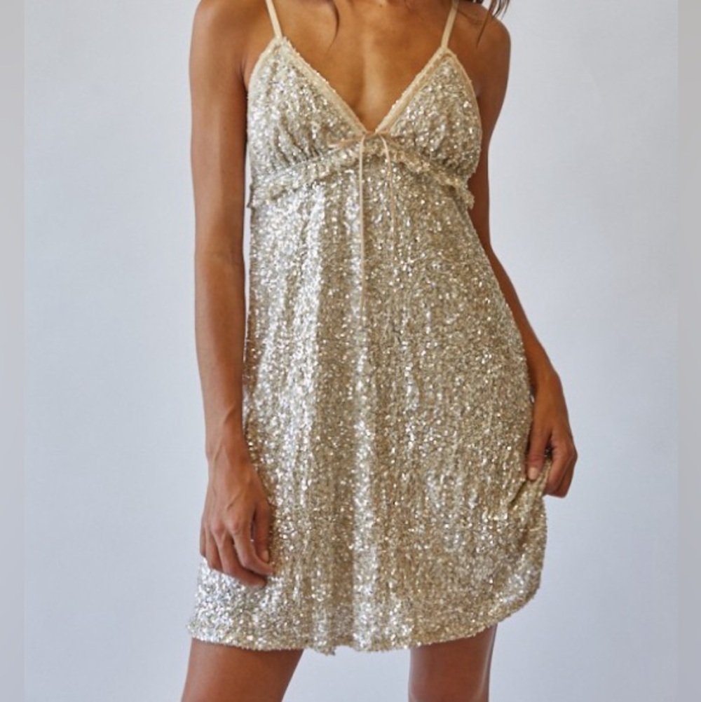 Sequin Mini Dress with Lace Trim